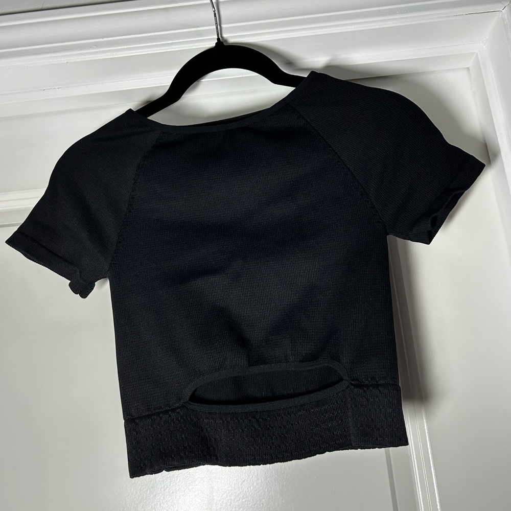 Free People Movement Black Cut It Out Short Sleeve Top